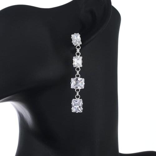 YFJEWE Womens Fashion Earrings Exquisite Square CZ Pendant Earrings Zircon long Earrings Female Personality Wild Jewelry E727