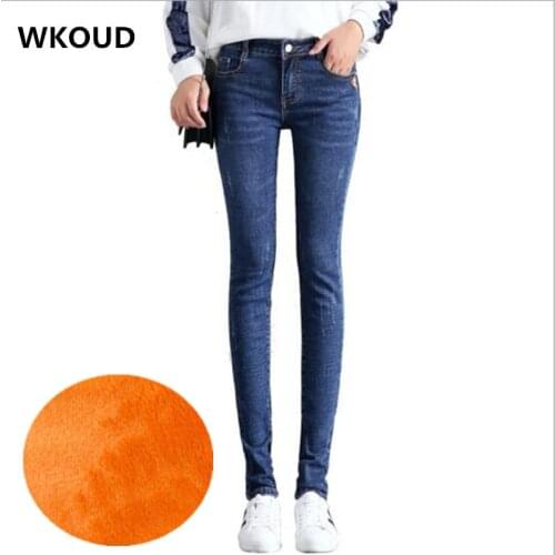 Womens Jeans 2019 Winter Warm Jeans Slim Skinny Denim Pencil Pants Female Thickening Fleeces Jean Trousers Plus Size P8448