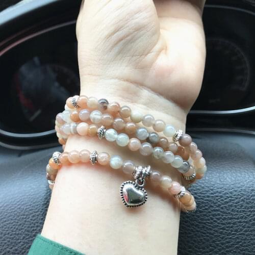 74 CM Women Charm Bracelets 6 MM Nature Colorful Sun Stone Pendant Necklace Good Quality Gold Charm Tree Pendant Golden Color