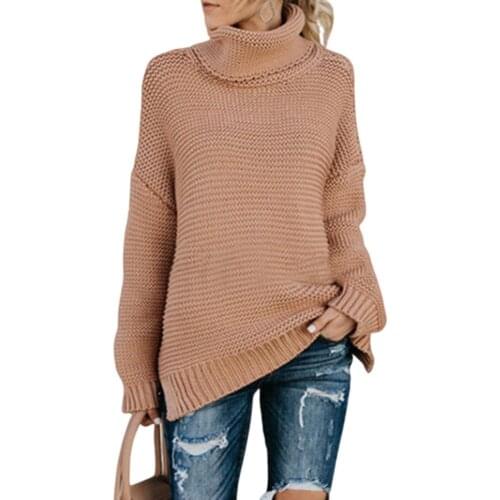 Women Autumn Winter Long Sleeve Turtle Neck Casual Knitted Pullover Sweater Top