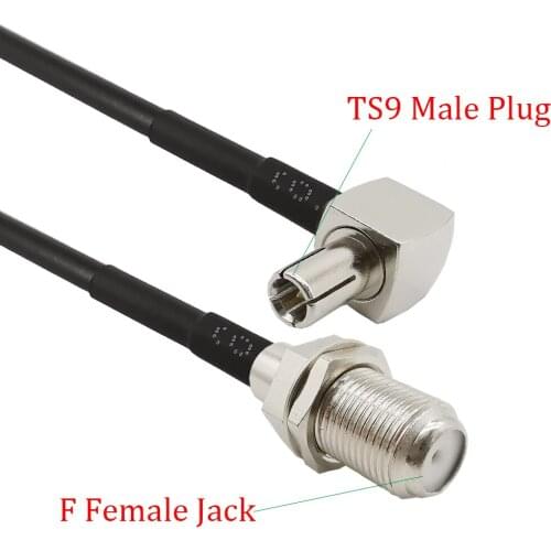 0.5/1M Right Angle TS9-F RF Antenna Connector F Female Jack to TS9 Male Plug Nut Bulkhead RG174 Extension Pigtail Jumper Cable