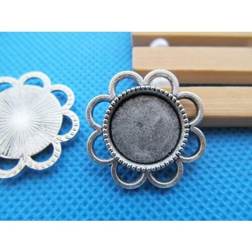 100pcs Antique Silver tone/Antique Bronze Flower Base Setting Pendant Charm/Finding,fit 14mm Round Cabochon/Picture/Cameo