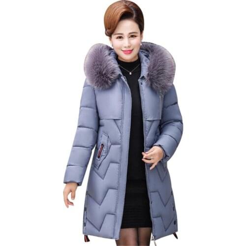 2019 Plus size XL-5XL winter parkas middle aged female thicken cotton-padded jacket women fur collar Hooded long warm coats G654