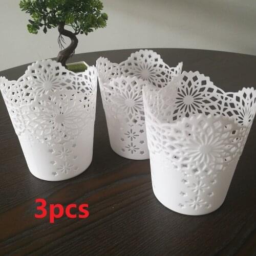 3pcs White Lace Hollow Makeup Brush Pen Storage Holder Desk Organizer Flower Vase Pot