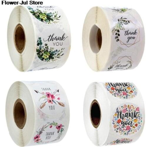500pcs/roll round floral thank you stickers scrapbooking for package seal labels custom sticker decoration wedding sticker