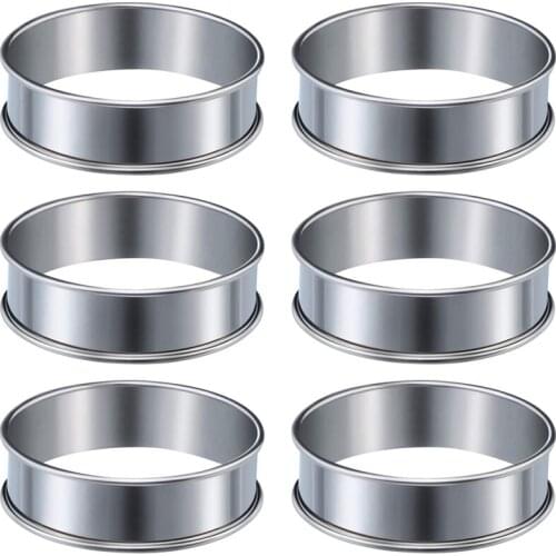 6 Pieces Muffin Tart Rings Double Rolled Tart Ring Stainless Steel Muffin Rings Metal Round Ring Mold for Food Making