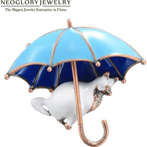 Neoglory2020 New Design Vivid Umbrela and Cat Shape Cartoon Brooches High Quality Enamel Brooches For Women Gift For Friends