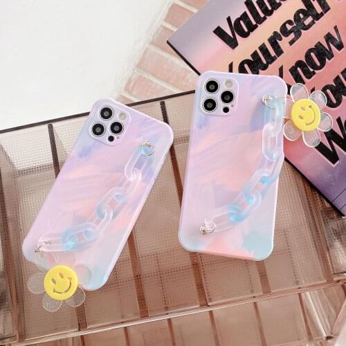 Cute Smiley Wrist Chain Phone Case For iphone 12 Pro Max X XS XR 7 8 Plus Bracelet Protection Shell For Coque iphone 11 Cover
