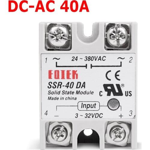DC-AC 220V Relay Industrial Solid State Relay SSR 40 DA 3-32V DC Input and 24-380VAC Output 40A AC Output Load