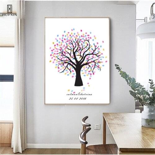 DIY Fingerprint Guestbook Souvenir Spring Summer Romance Blooming Tree with Flowers of Wishes for Birthday Wedding Holiday Decor