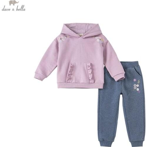 DKY18466 Dave bella autumn baby girls 5Y-13Y cartoon letter clothing sets children suits toddler infant clothes girls outfit