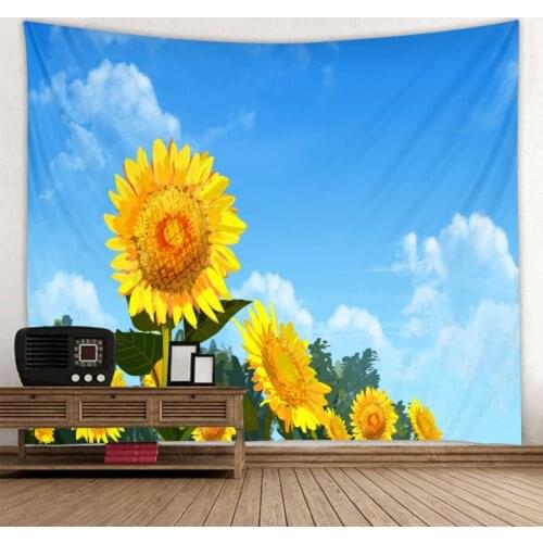 Blue Sky Sunflower Field View Printed Polyester Tapestry Scene Decoration Yoga Mat Room Backdrop Beach Mat