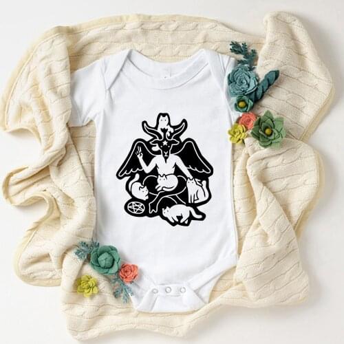 Gothic Harajuku Baby Bodysuit Satan and Cat Graphic USA New Style Hipster Baby Boy Clothes Baby Girl Onesie Trendy Casual