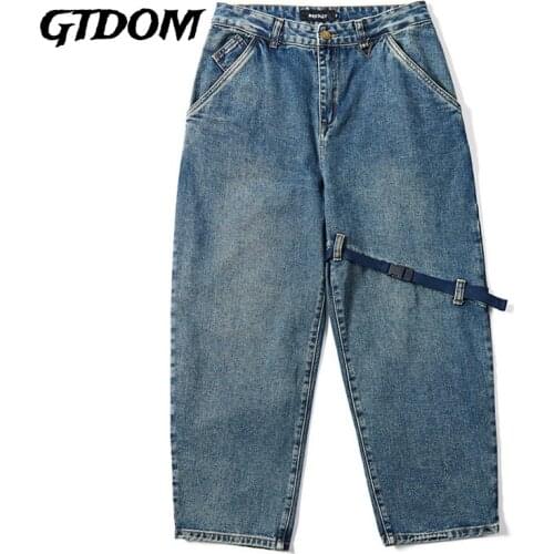GTDOM Hip Hop Oversize Jeans For Men Button Fly Pockets 2021 Spring Denim Blue Patchwork Fashion Long Pants High Street Jeans