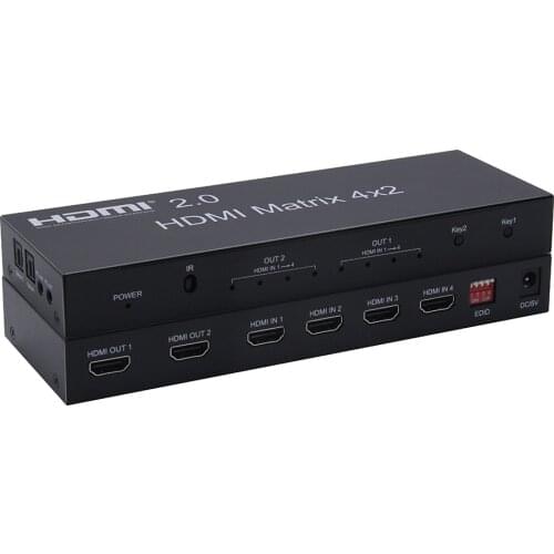 HDMI 2.0 Matrix Scaler 4x2 4K 60Hz HDMI EDID Switch Splitter Matrix Support Dual Audio out by Optical and Stereo HDMI 2.0/3D/4K