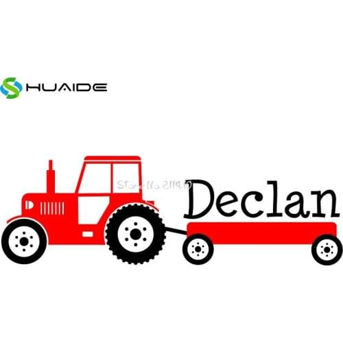 Personalized Name with Tractor Wall Sticker Custom Name & Color Wall Stickers For Kids Room Boy Bedroom Wall Decal Gifts A520
