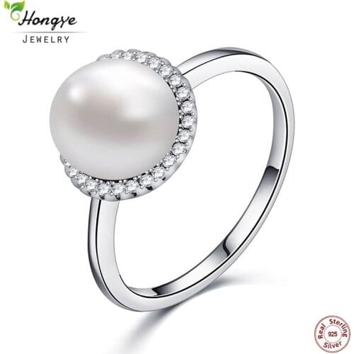 Hongye Trendy Jewelry Luxury Beautiful Freshwater Pearl 925 Sterling Silver Ring For Women Girl Bijoux Gift Box Free Shipping