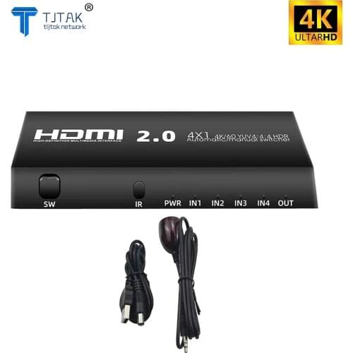 4x1 hdmi switch 4k 60hz 4 porta hdmi caixa de interruptor com receptor ir 4 em 1 para fora interruptor hdmi switcher selector
