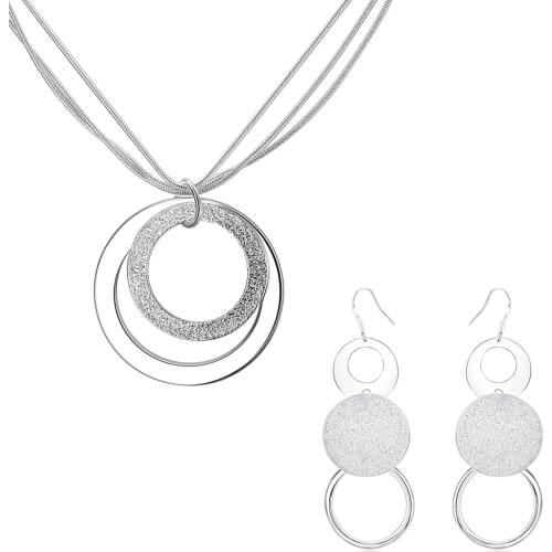 925 Silver Round Earrings Vintage Necklace Sets For Women Wedding Engagement Fashion Fine Jewelry Set Wholesale