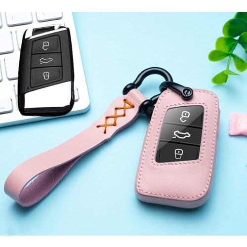 Leather Car Key Protection Remote Key Cover Case For Skoda Superb A7 For Volkwagen Passat B8 VW Golf Gte Car Styling Ring