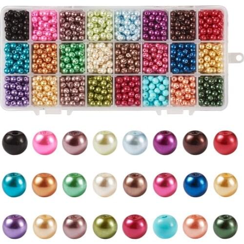 1Box Mixed 24 Colors Pearlized Round Glass Pearl Beads 6mm 8mm For Jewelry Making DIY Bracelet Necklace Decor Accessories