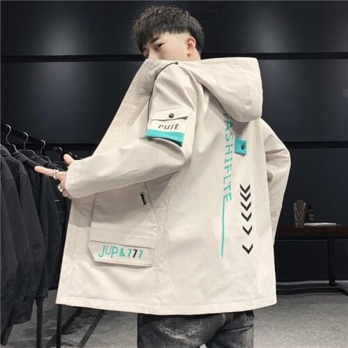 2021 New Spring/Autumn Men Hooded Jacket Streetwear Non-removable Hood Windbreaker Jackets Fashion Outwear Coats Male Clothing