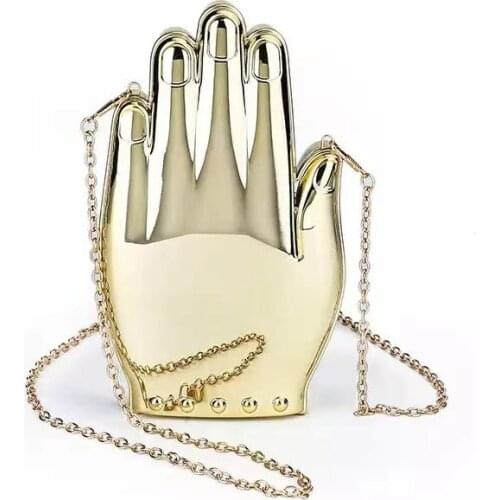 Cute Palm-Shape Acrylic Clutch Evening Bag mini Cross body Bag for Women Gold Silver Ladies Chain Shoulder Bag party purse B396