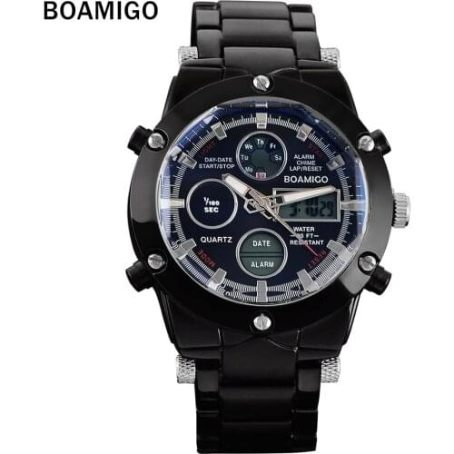 BOAMIGO Brand Men Sports Watches Analog Digital LED Watches Electronic Steel Quartz Watches 30M Waterproof Relogio Masculino