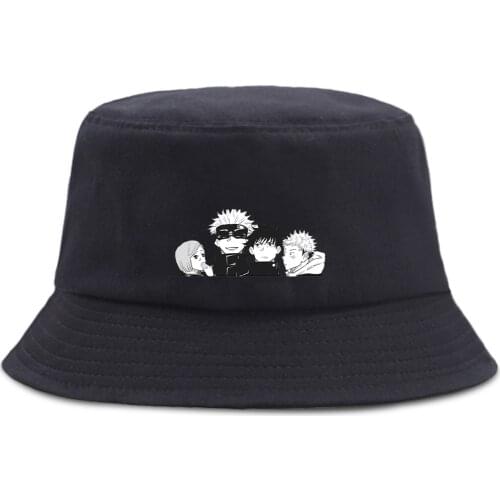 Jujutsu Kaisen Japan Anime MenS Panama Hat Harajuku Fishing WomenS Fishman Hats Hip Hop Sunscreen Sun Women Bucket Caps