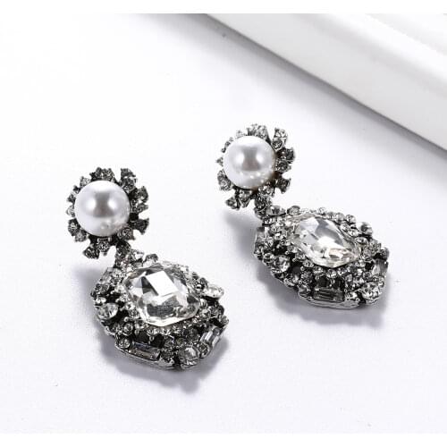 Hot Silver Color Clear Chunky Glass Pendant Statement Drop Earrings for Women Fashion Jewelry