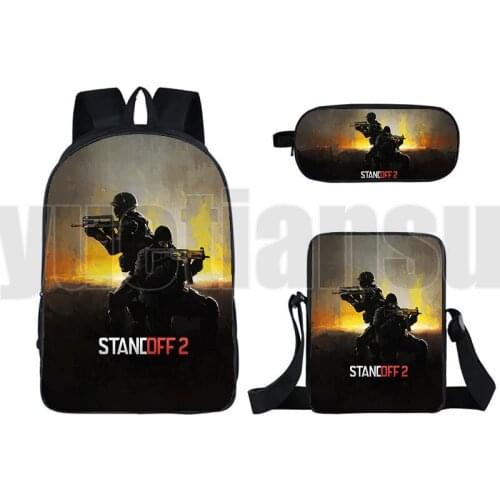 3D Printed Shooting Game Standoff 2 Backpack Anime 3 Pcs Set Cute Bookbag 16 Inch Bagpack School Bag (Pencil Case Shoulder Bag)