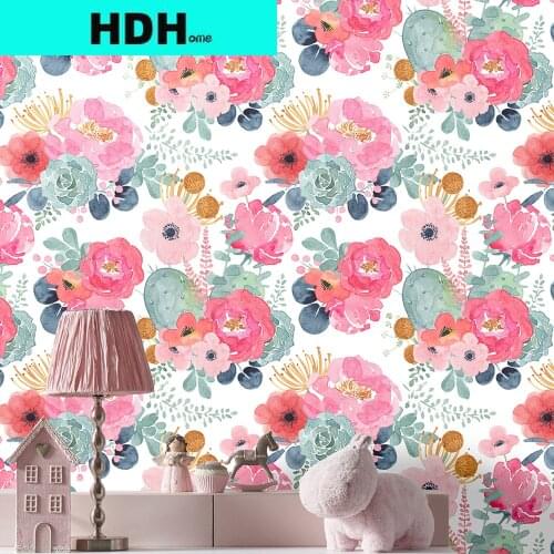 Floral Wallpaper Peel and Stick Watercolor Cactus White/Pink/Green/Navy Blue Waterproof Vinyl Self Adhesive Prepasted Decorative