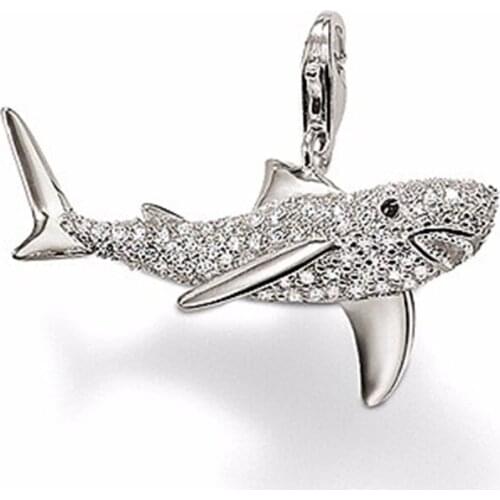 Silver Plated White Zirconia-pave Shark Pendants Fit Chain Necklaces, European Bijoux Most Fashion Pendant Jewelry for Women Men