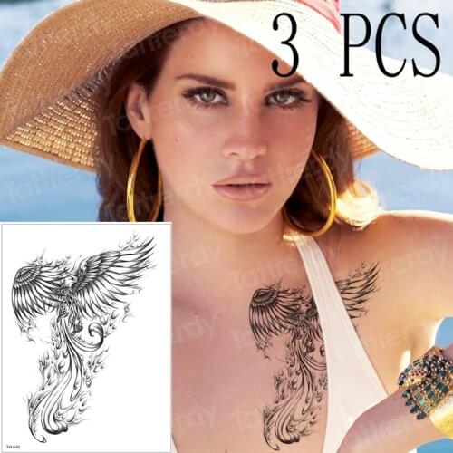 3pcs/lot super large wings Phoenix Nirvana rebirth long lasting temporary tattoos infinity hummingbird tattoo grim reaper girls