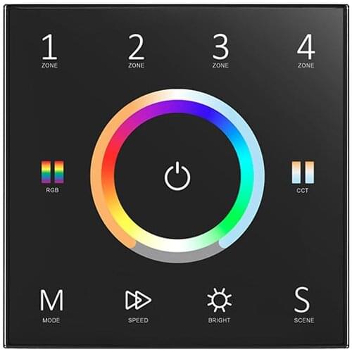 Led RGBCCT Strip Controller Wall Touch Panel 2.4G RF Wireless Remote AAA*2 Battery Power 4 Zones Control With 5 Channel Receiver