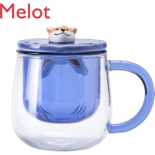 Shiba Inu Heat-Resistant Double-Layer Glass Tea Cup Tea Water Separation Cup Female Office Scented Tea Brewing Filter Cup