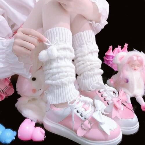 Uniform Cosplay Accessories Knitted Foot Warmer Women White Harajuku Leg Warmers Japanese Loose Boots Stockings Cute Girl
