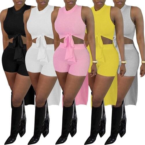 High Elastic Solid Color Front Short Back Long Straight Stripe Shorts Two Piece Womens Sportswear