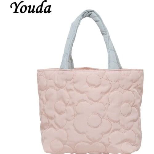 Youda Shopping Bags Durable Travel Storage Sweet Embroidered Flowers Reusable Women Portable Lunch Bag Handbags Organizer Pouch