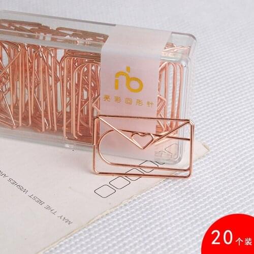 60pcs Rose Gold Metal Paper Clips Creative Heart Envelope Paper Clip Lot Cute Rose Gold Stationery Travel Journal Accessories