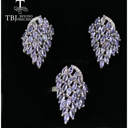 TBJ“Fly wing” Natural Tanzanite ring earrings jewelry set 925 sterling silver luxury womens Fine jewelry party anniversary wear