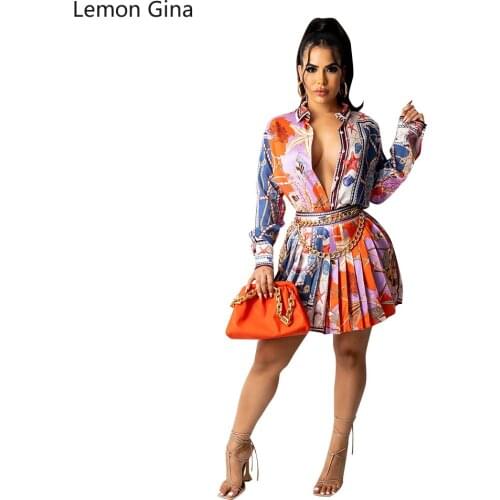 Lemon Gina Fall Womens Fashion Cardigan Pleated Skirt Two-piece Set