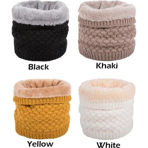 Winter Women Solid Knitted Wool Scarf Snood Infinity Neck Warmer Cowl Collar Circle Crochet Velvet Thicken Hiking Scarf