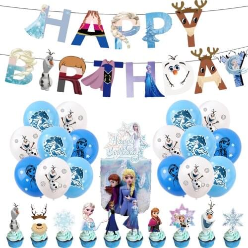 1Set Disney Frozen Elsa Princess Theme Girl Birthday Party Decoration Latex Balloon Banners Cake topper Baby Shower Suppies
