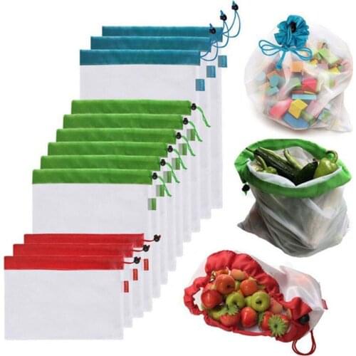 1Pcs Fruit Vegetable Storage Bag Mesh Shopping Bags Washable Reusable Household Toys Storage Sundries Organizer Eco-Friendly