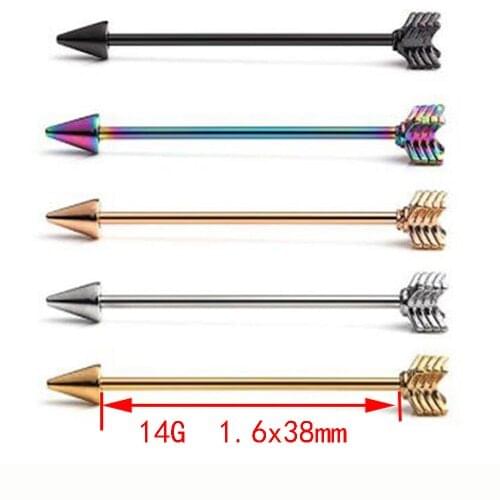 1 Piece 2019 New 14G 38mm Length Stainless Steel Industrial Barbell Arrow Spike Earring Body Ear Piercing Jewelry