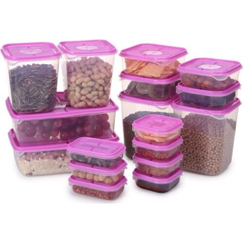 17pcs/set Plastic Sealed Boxes Kitchen Storage Boxes Transparent Food Fresh Keeping Containers