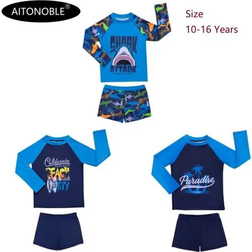 2021 Aitonoble New Teenagers Swimwear 10-16 Years Boys Swimsuit Long Sleeve Beachwear Wetsuit Diving wear
