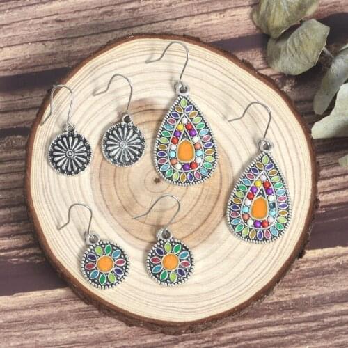 3 Pair/Set Vintage Bohemian Earrings Antique Dangle Multicolor Beads Drop Earrings For Women Boho Hanging Earrings Alloy Jewelry