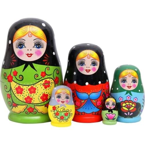 5Pcs/Set Flower Print Russian Nesting Dolls Matryoshka Wooden Handmade Toy Craft